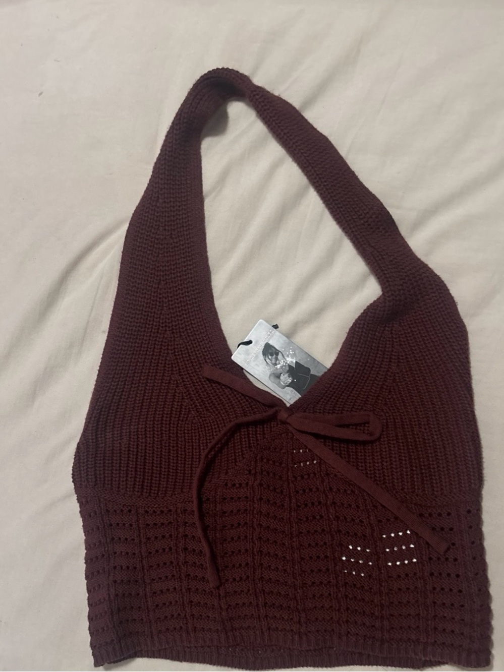 Crochet Halter Crop Top - Deep Brown